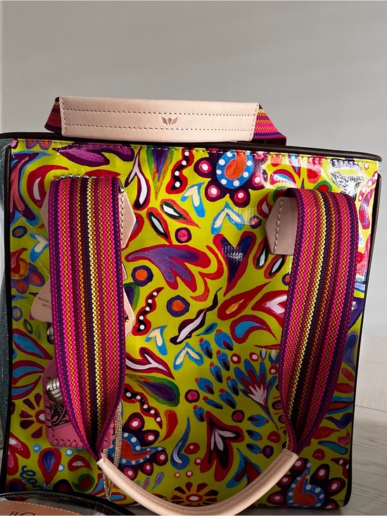 Consuela Handbags - Consuela Multicolor Paisley-Print Tote with Pink Straps (Look at Pictures)